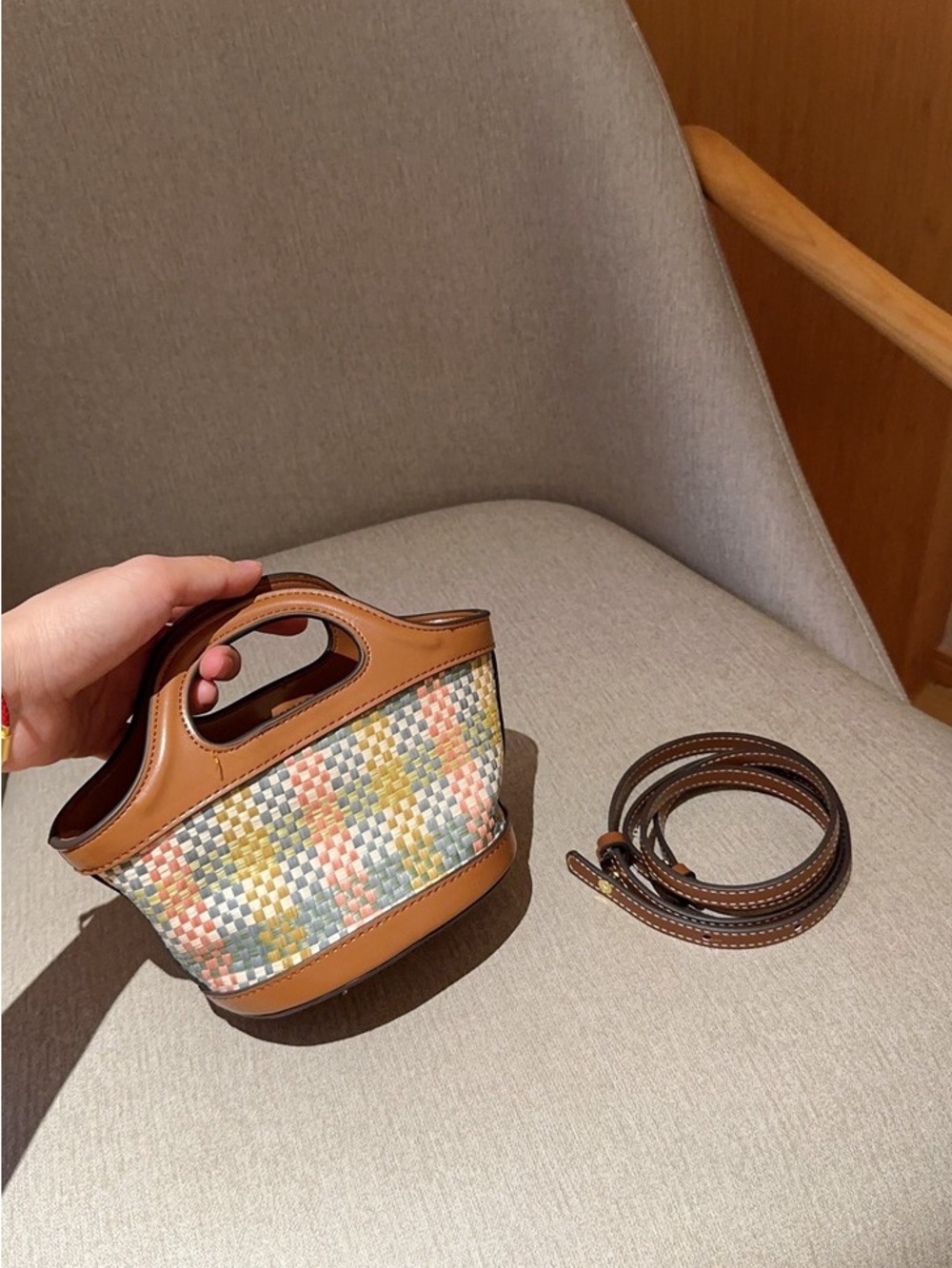 Marni - Colorful Checkered - Woven Basket - Mini Market Basket Crossbody Bag - Picture 5 of 6